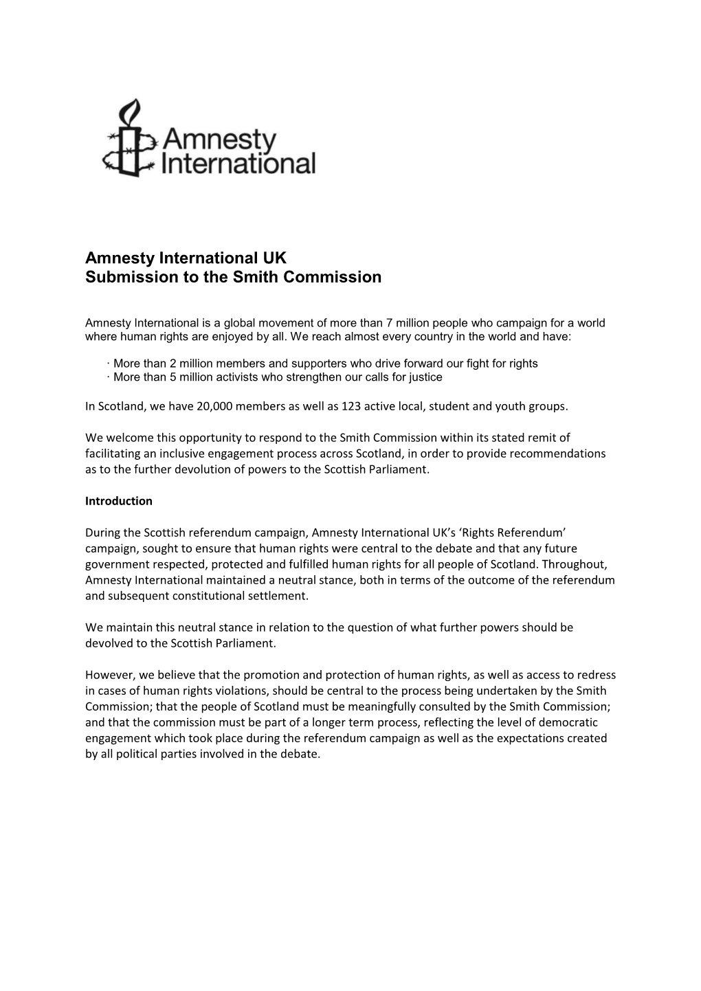 Amnesty International UK Submission to the Smith Commission