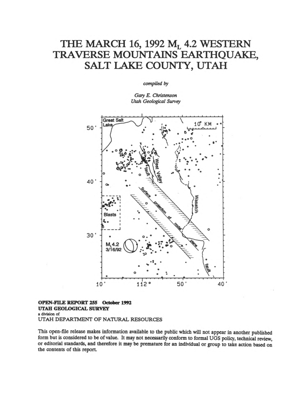 The March 16 1992 Magnitude 4.2 Western Traverse Mountains