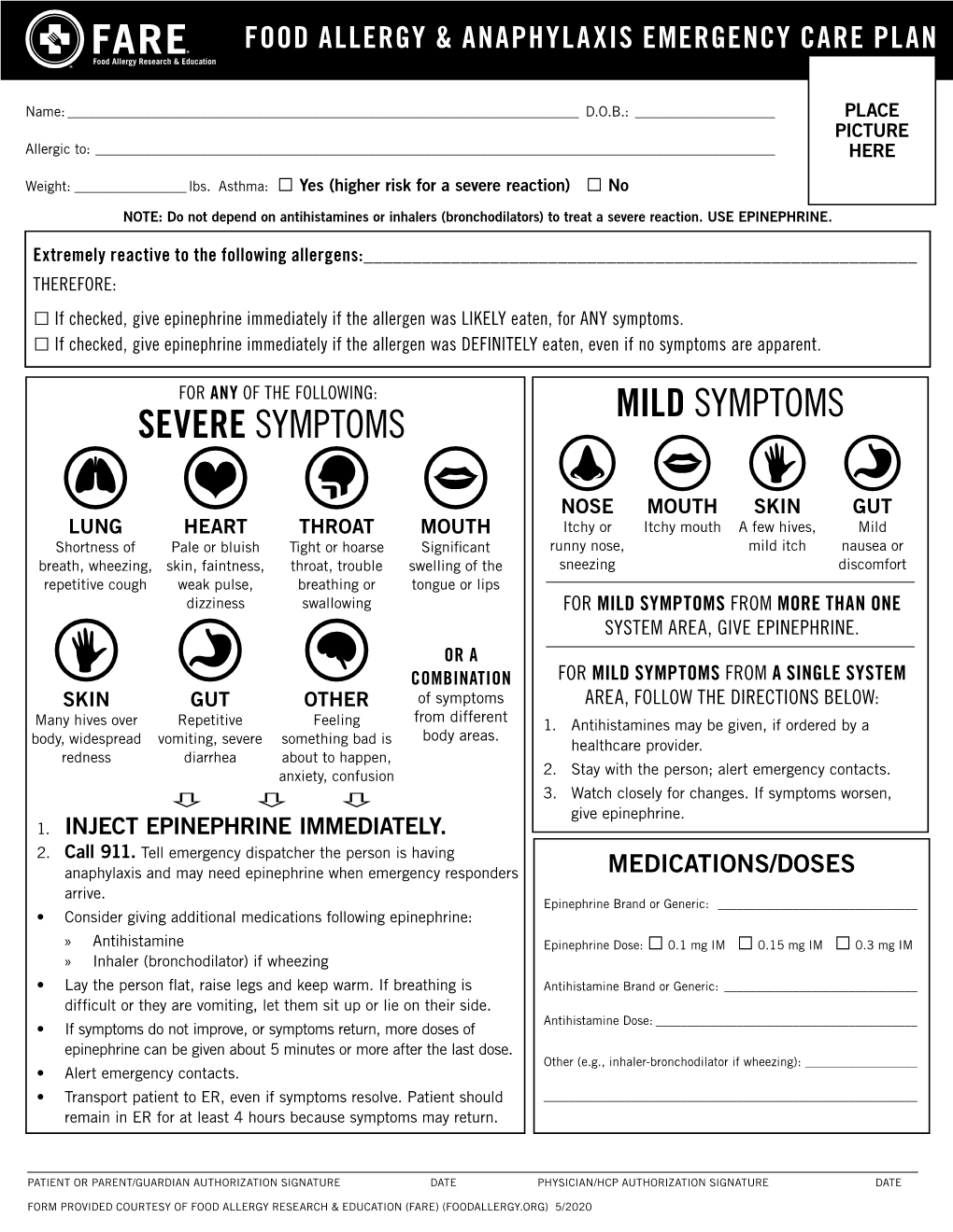 Emergency Care Plan English