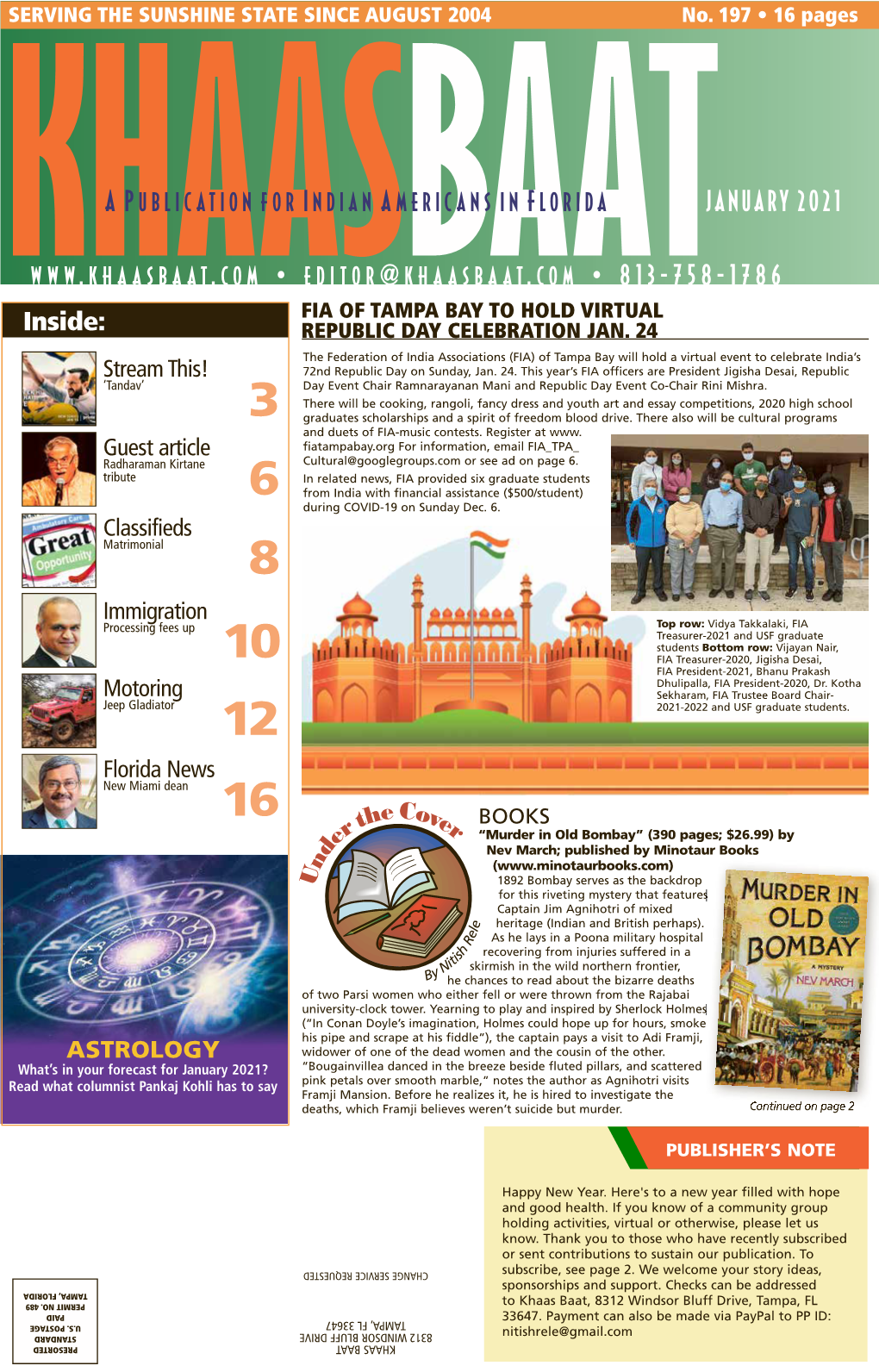 A Publication for Indian Americans in Florida JANUARY 2021 Www