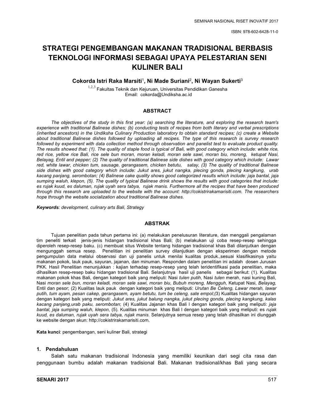 Strategi Pengembangan Makanan Tradisional Berbasis Teknologi Informasi Sebagai Upaya Pelestarian Seni Kuliner Bali
