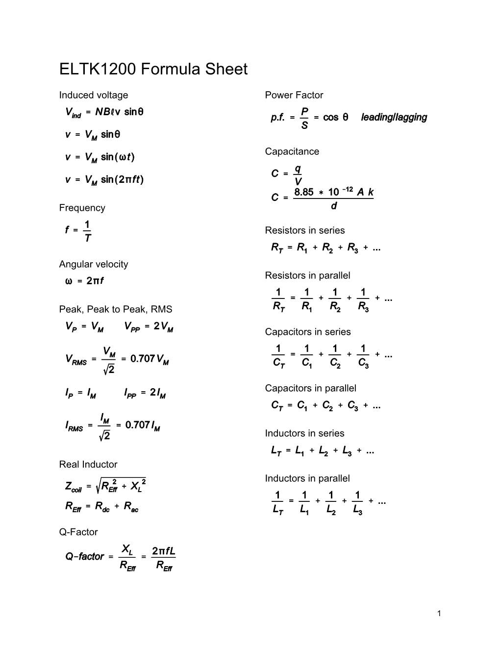 ELTK1200 Formulas