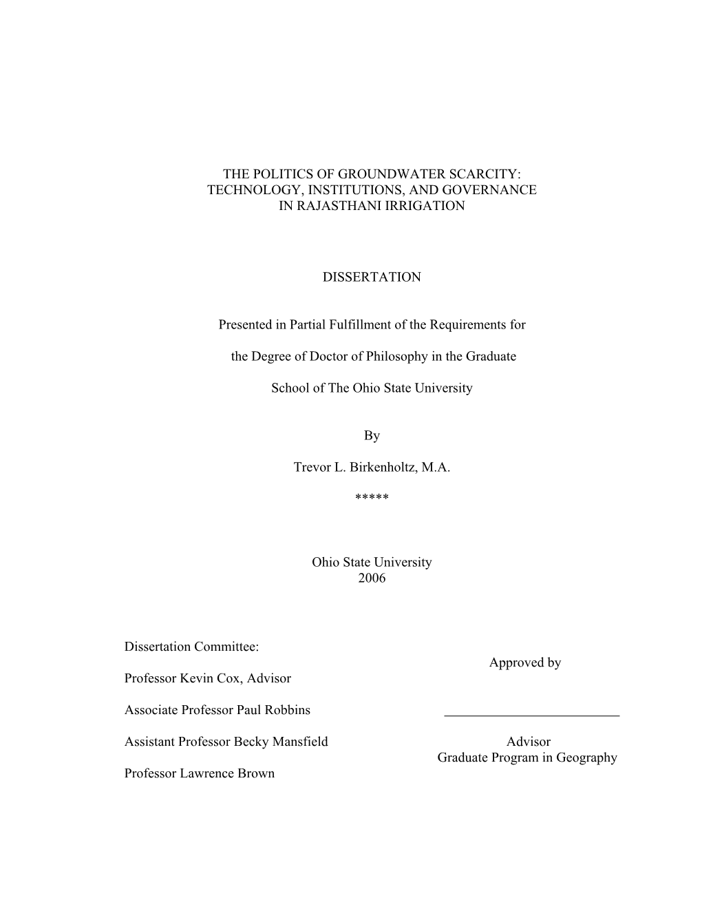 The Politics of Groundwater Scarcity: Technology, Institutions, and Governance in Rajasthani Irrigation