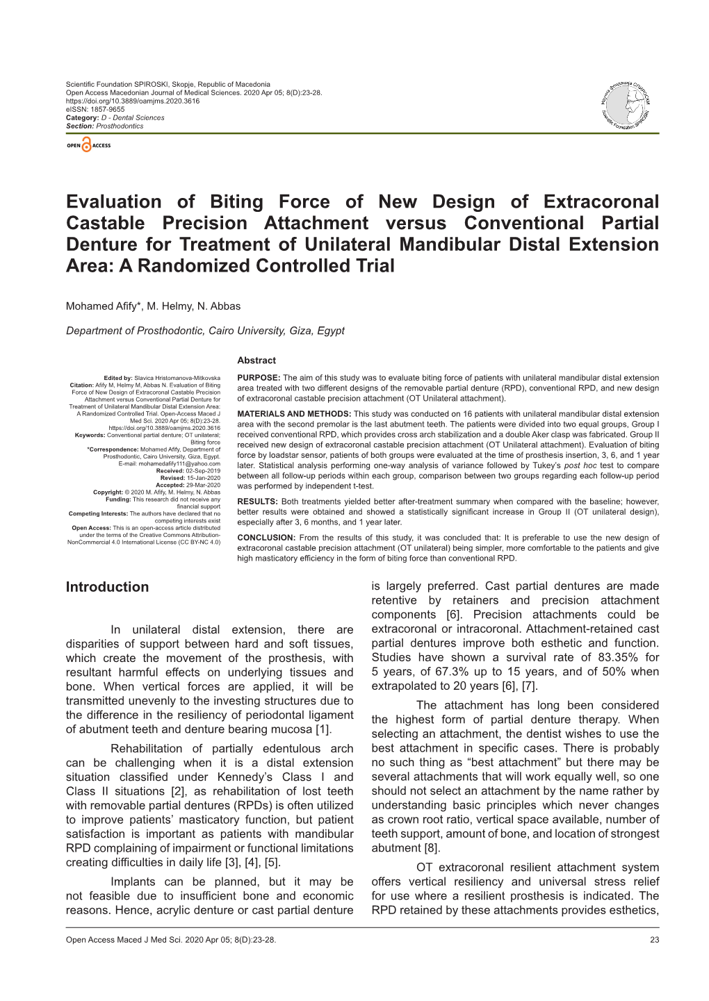 Evaluation of Biting Force of New Design of Extracoronal Castable
