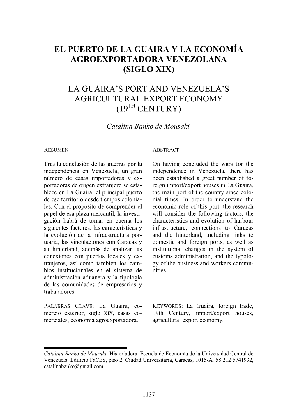 El Puerto De La Guaira Y La Economía Agroexportadora Venezolana (Siglo Xix)