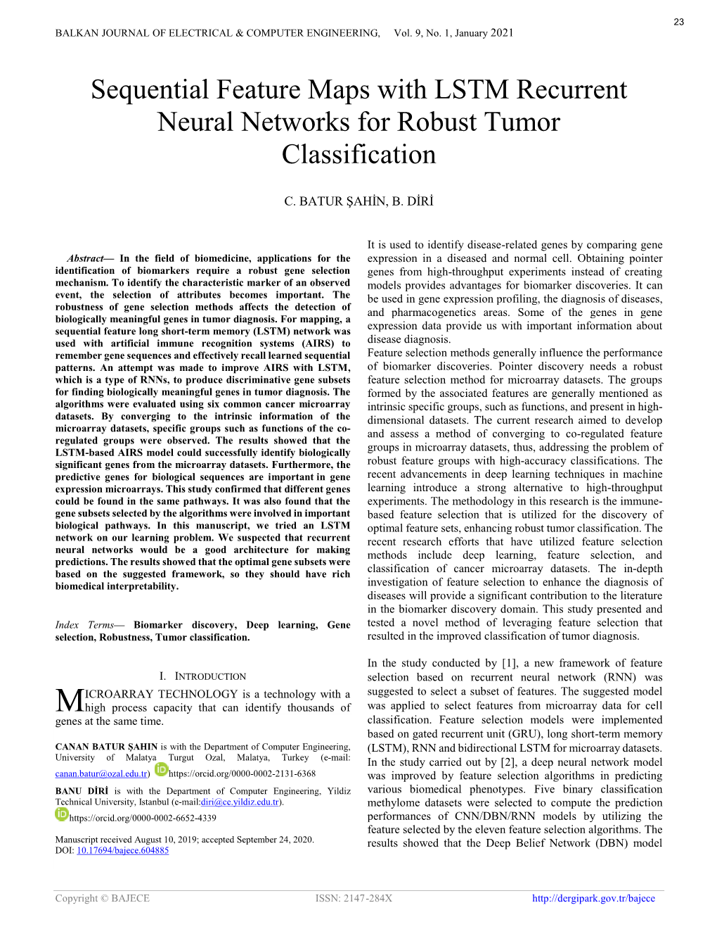 Sequential Feature Maps with LSTM Recurrent Neural Networks for Robust Tumor Classification