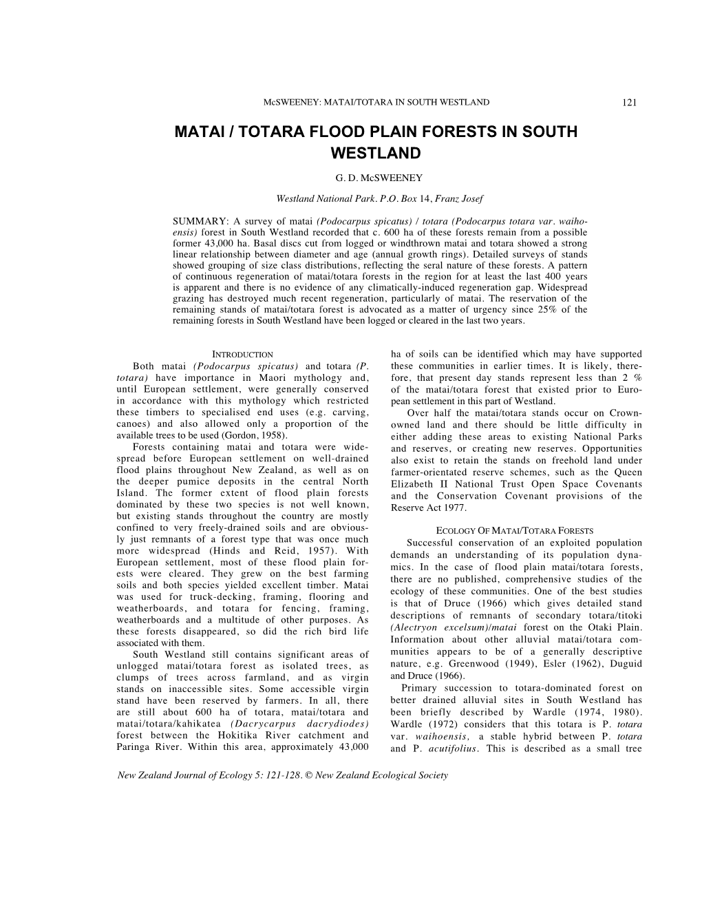 Matai Totara Flood-Plain Forests in South Westland