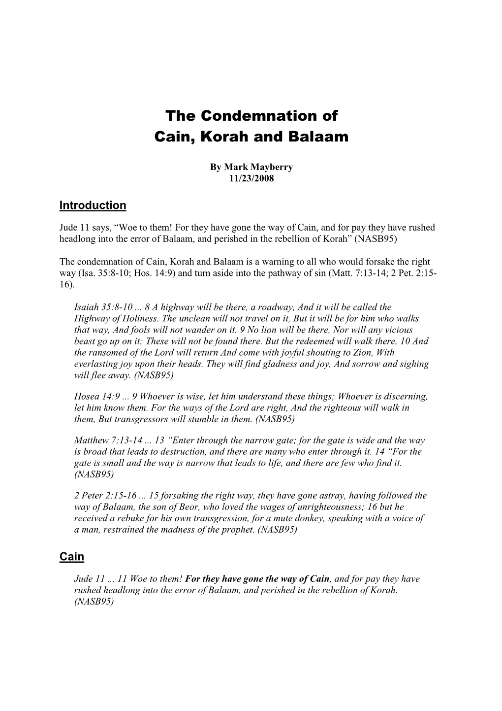 The Condemnation of Cain, Korah and Balaam