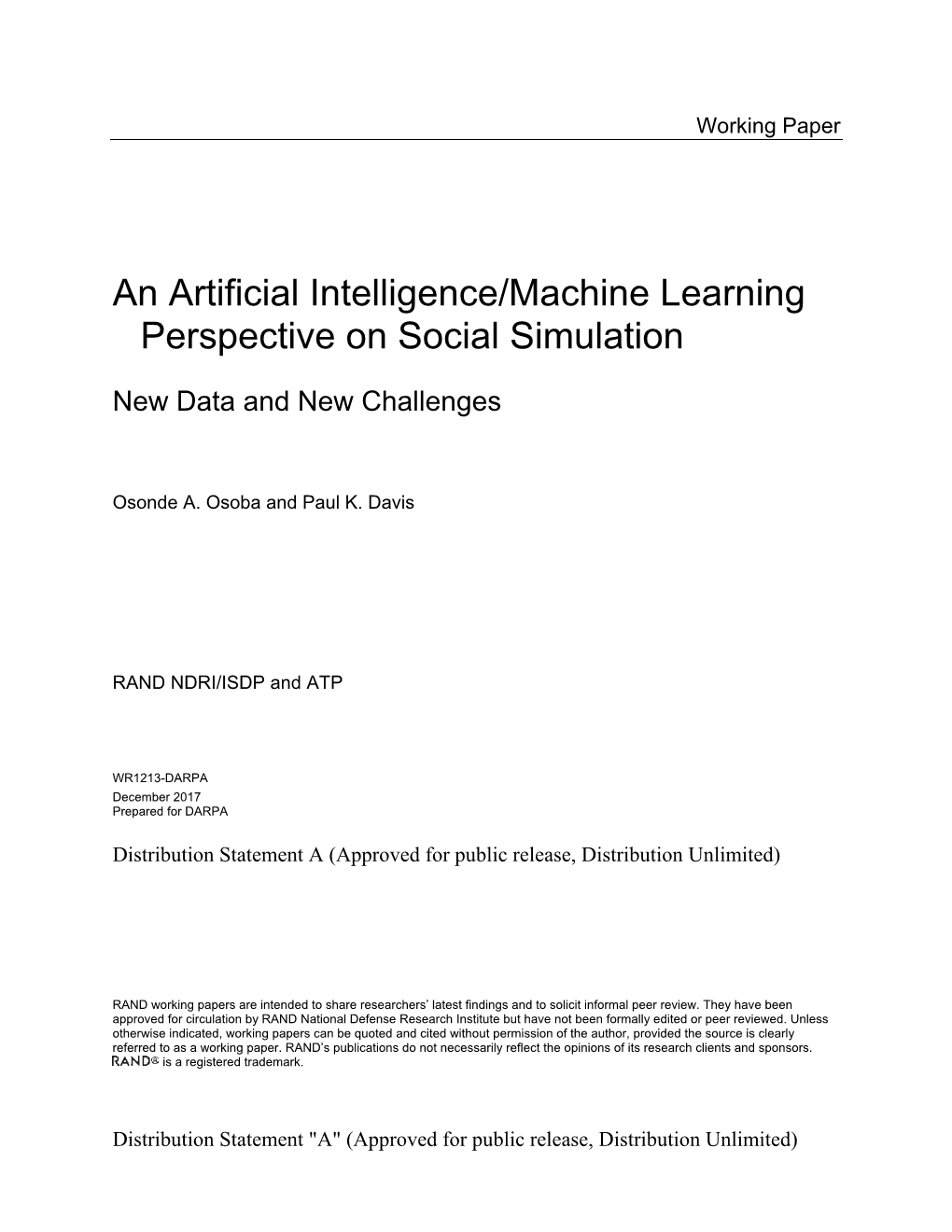 An Artificial Intelligence/Machine Learning Perspective on Social Simulation