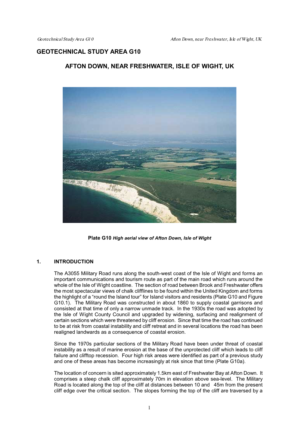 Geotechnical Study Area G10 Afton Down, Near Freshwater, Isle of Wight, UK