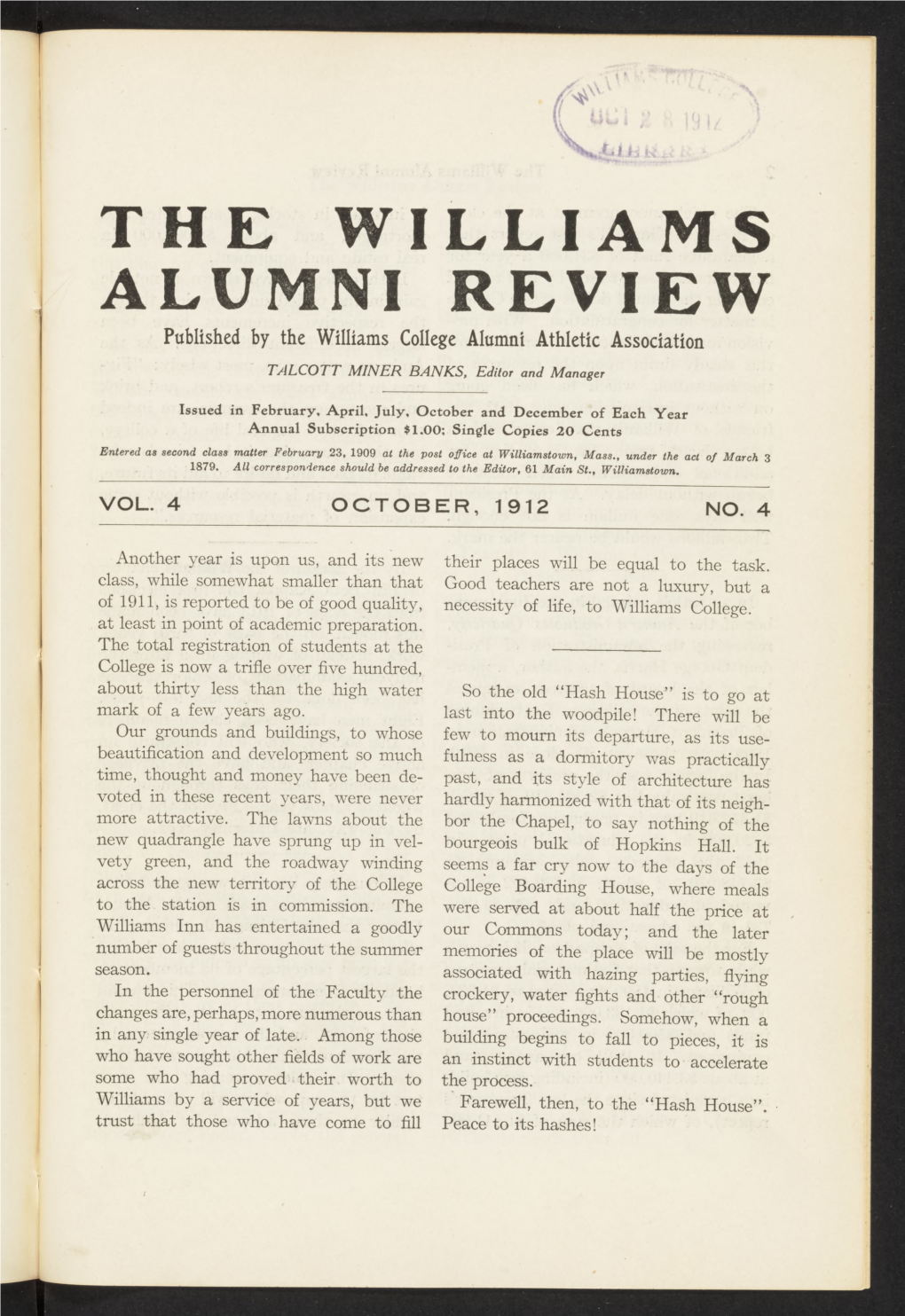 THE WILLIAMS ALUMNI REVIEW Published by the Williams College Alumni Athletic Association