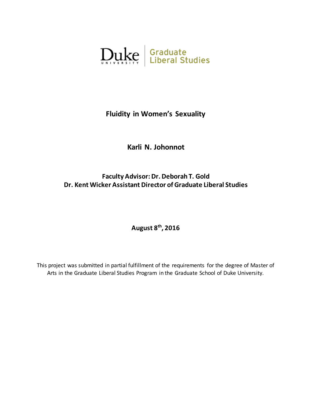 Fluidity in Women's Sexuality Karli N. Johonnot