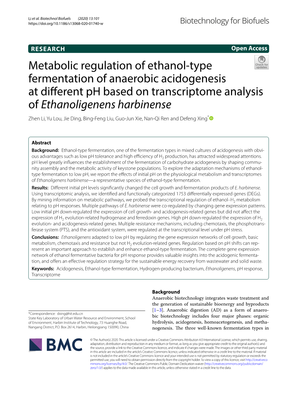 Metabolic Regulation of Ethanol-Type Fermentation of Anaerobic