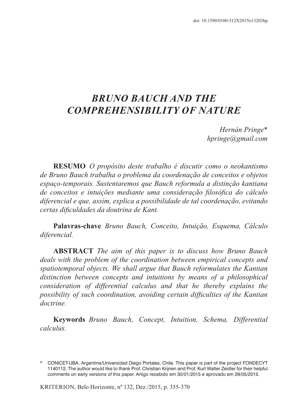 Bruno Bauch and the Comprehensibility of Nature