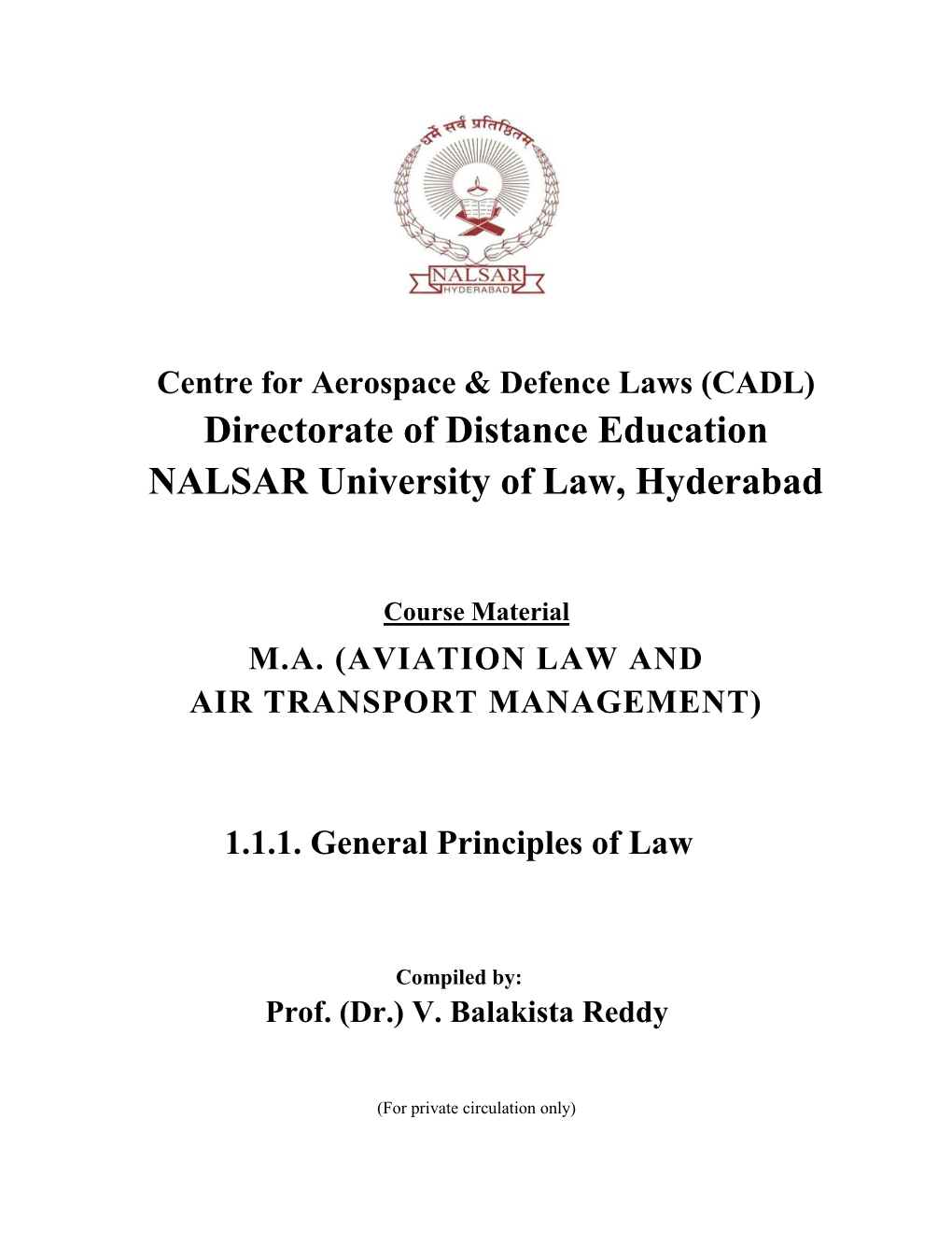 Directorate of Distance Education NALSAR University of Law, Hyderabad