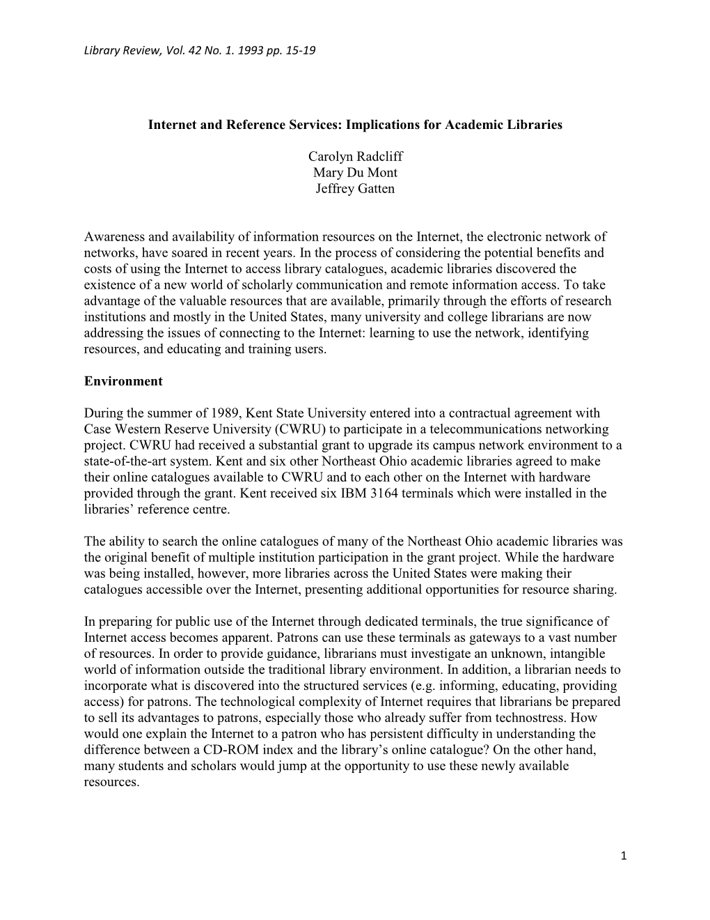 Internet and Reference Services: Implications for Academic Libraries