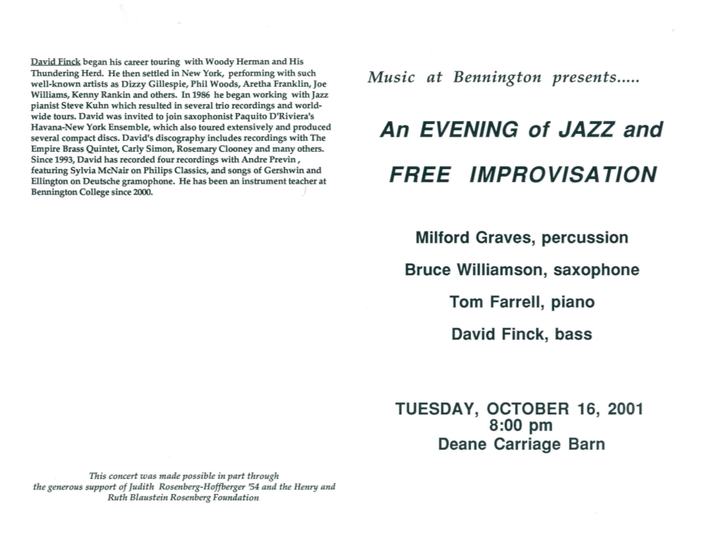 An EVENING of JAZZ and FREE IMPROVISATION
