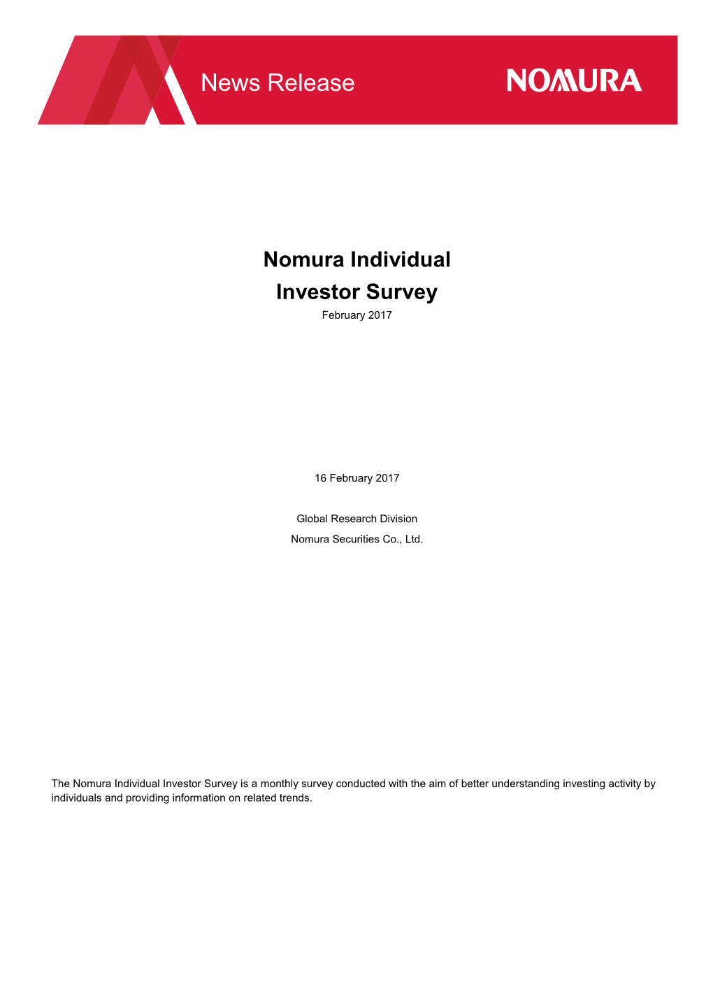 Nomura Individual Investor Survey February 2017(PDF 340KB)