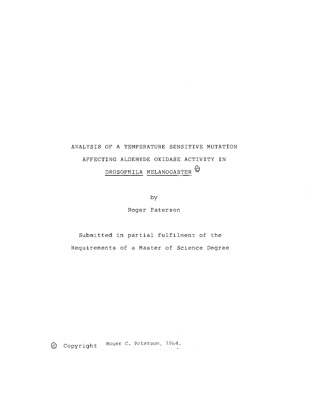 Analysis of a Temperature Sensitive Mutation