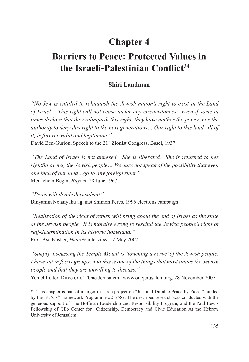 4. Barriers to Peace: Protected Values in the Israeli-Palestinian Conflict