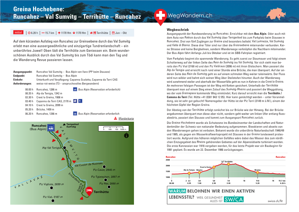 Greina Hochebene: Runcahez – Val Sumvitg – Terrihütte – Runcahez