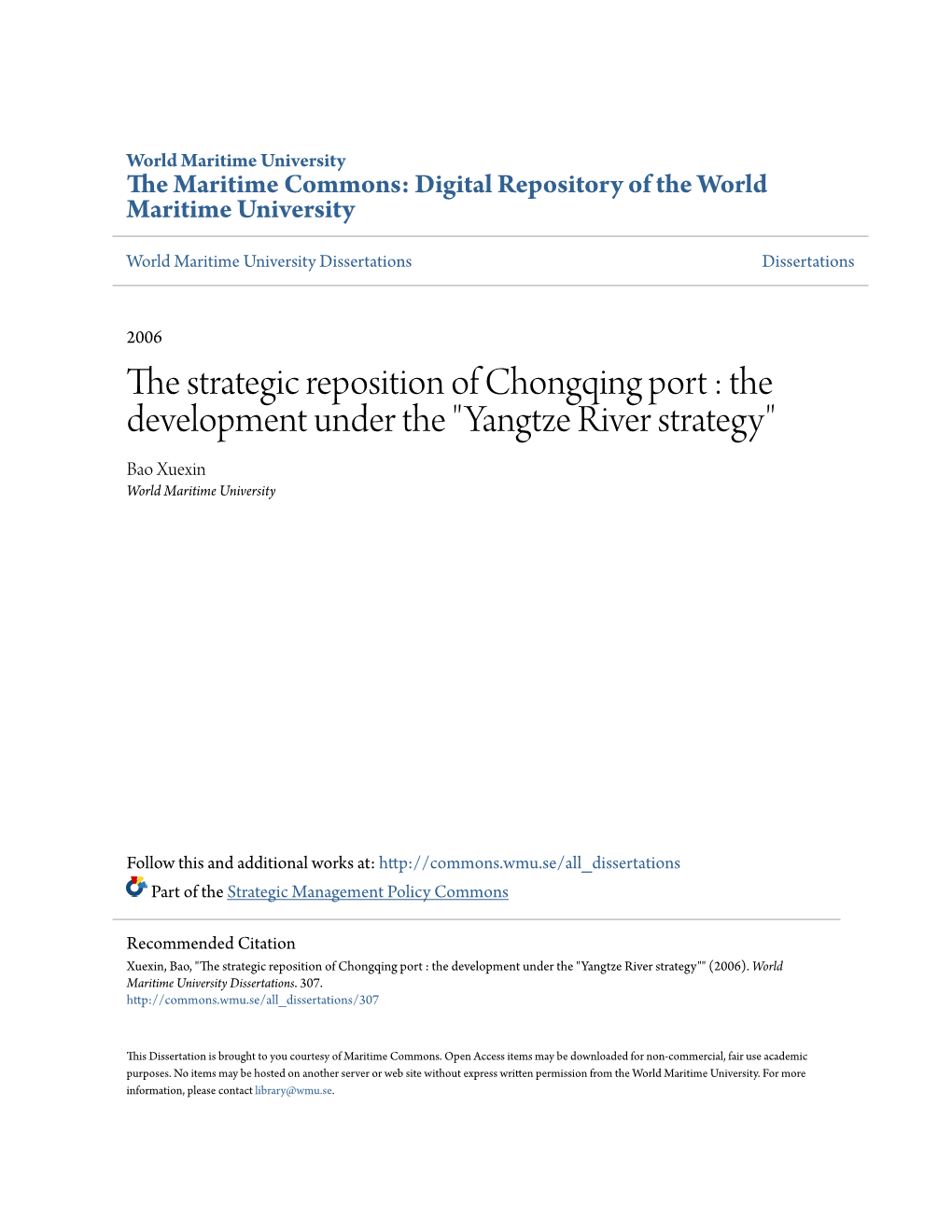 The Strategic Reposition of Chongqing Port : the Development Under