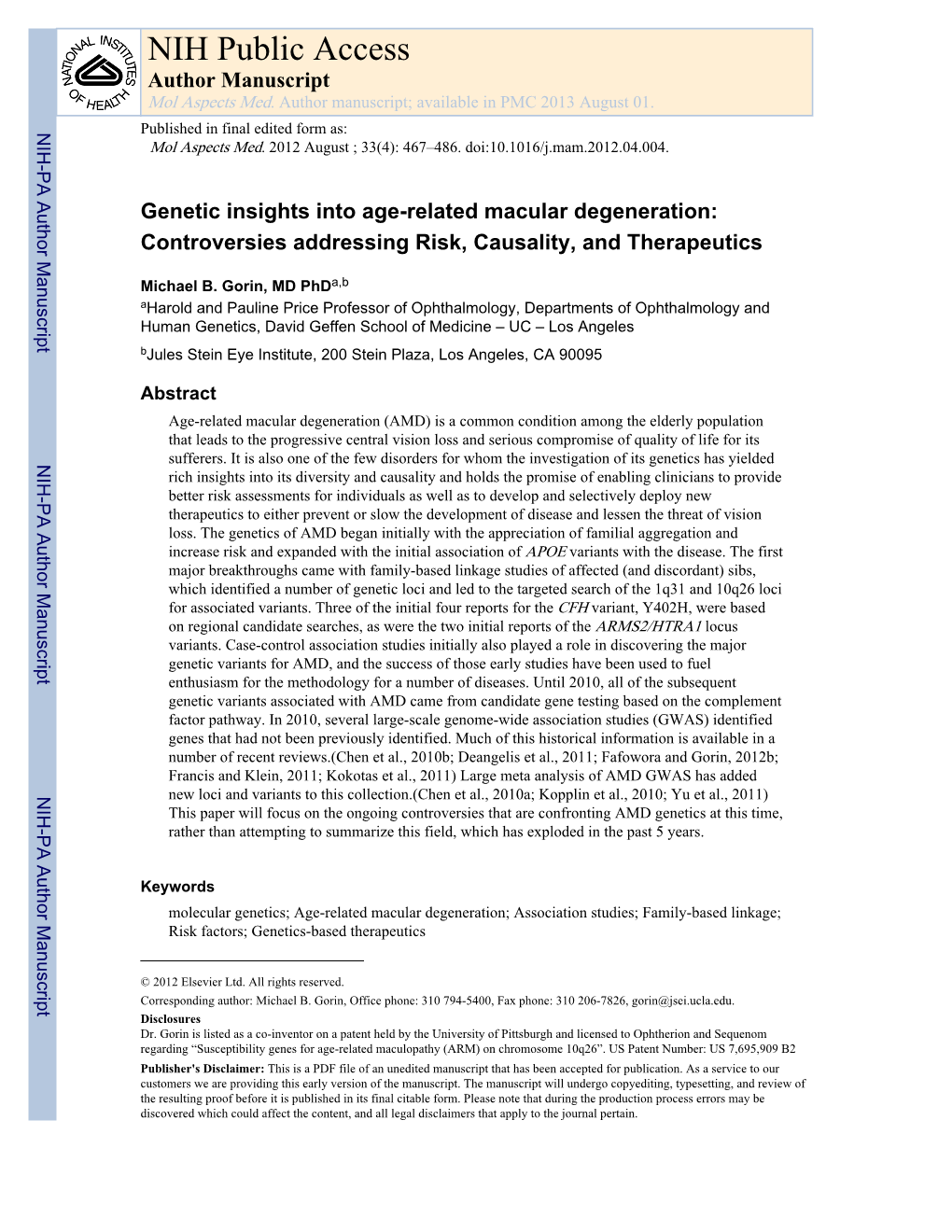 NIH Public Access Author Manuscript Mol Aspects Med