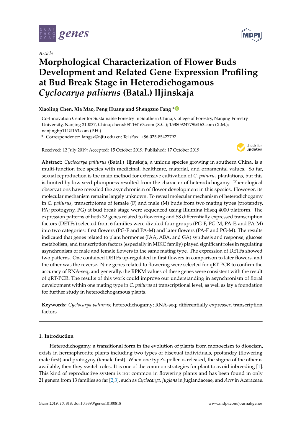 Morphological Characterization of Flower Buds Development And