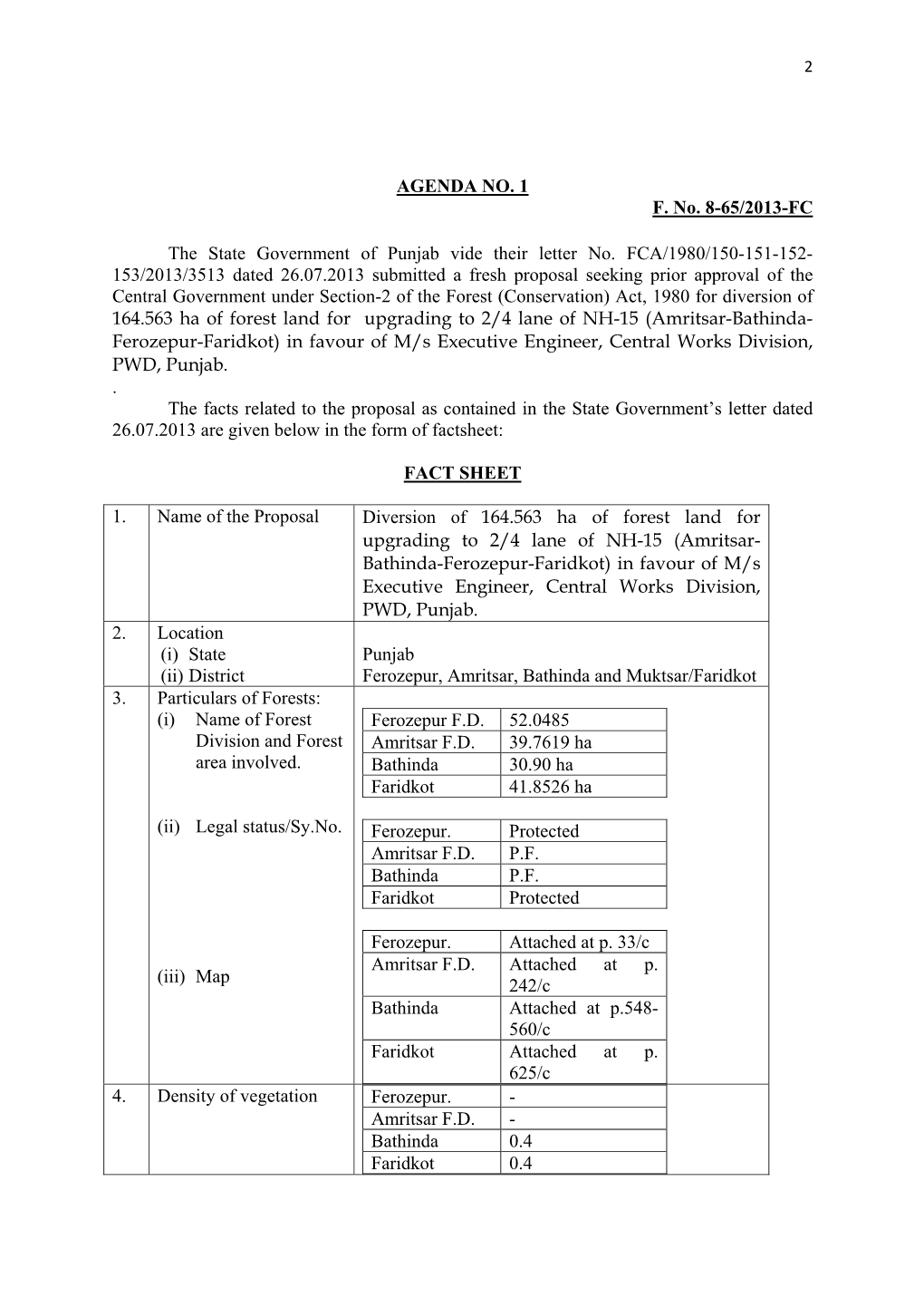 AGENDA NO. 1 F. No. 8-65/2013-FC the State Government of Punjab