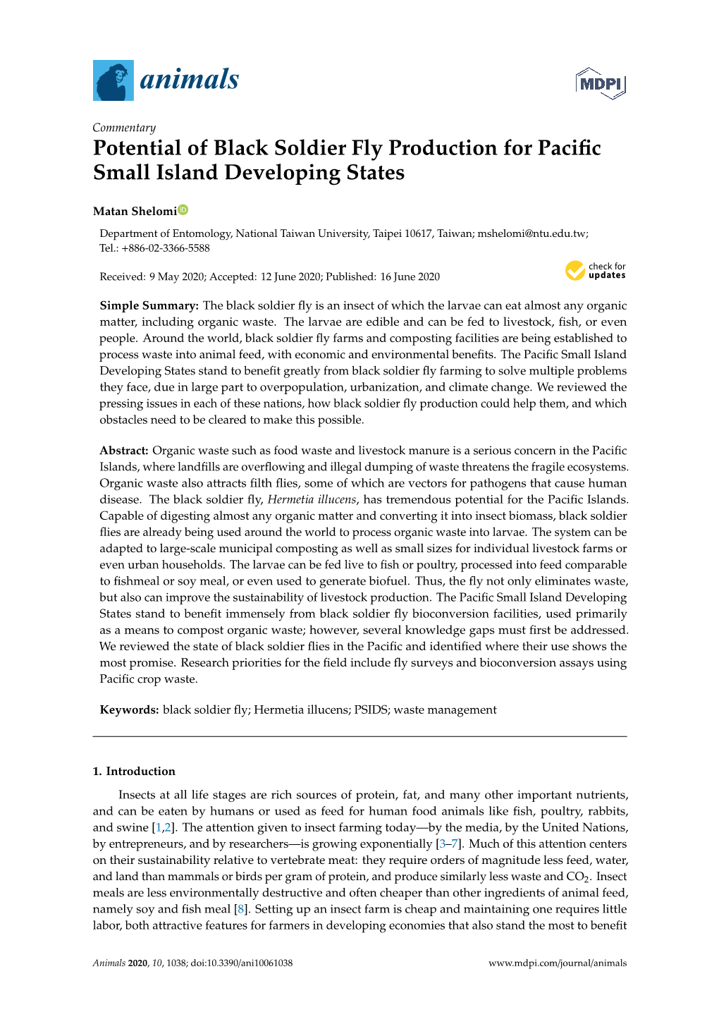 Potential of Black Soldier Fly Production for Pacific Small Island