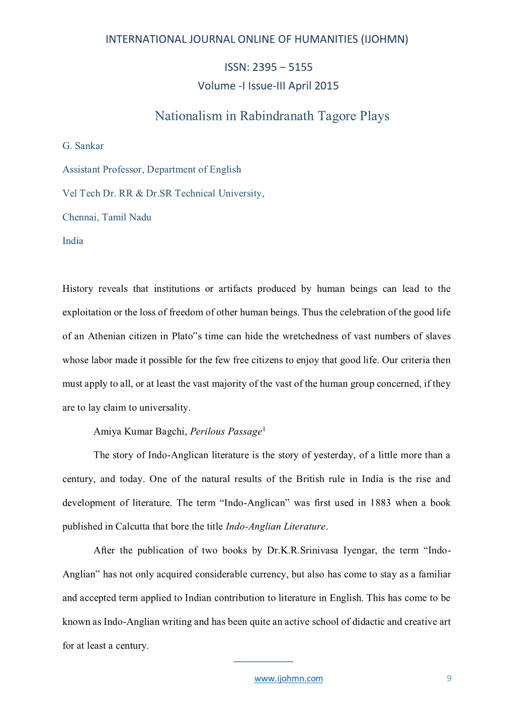 Nationalism in Rabindranath Tagore Plays