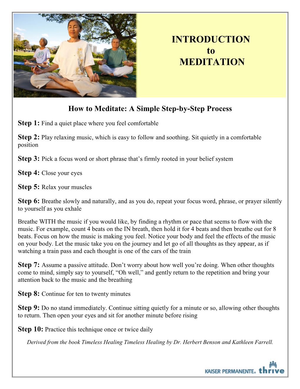 INTRODUCTION to MEDITATION