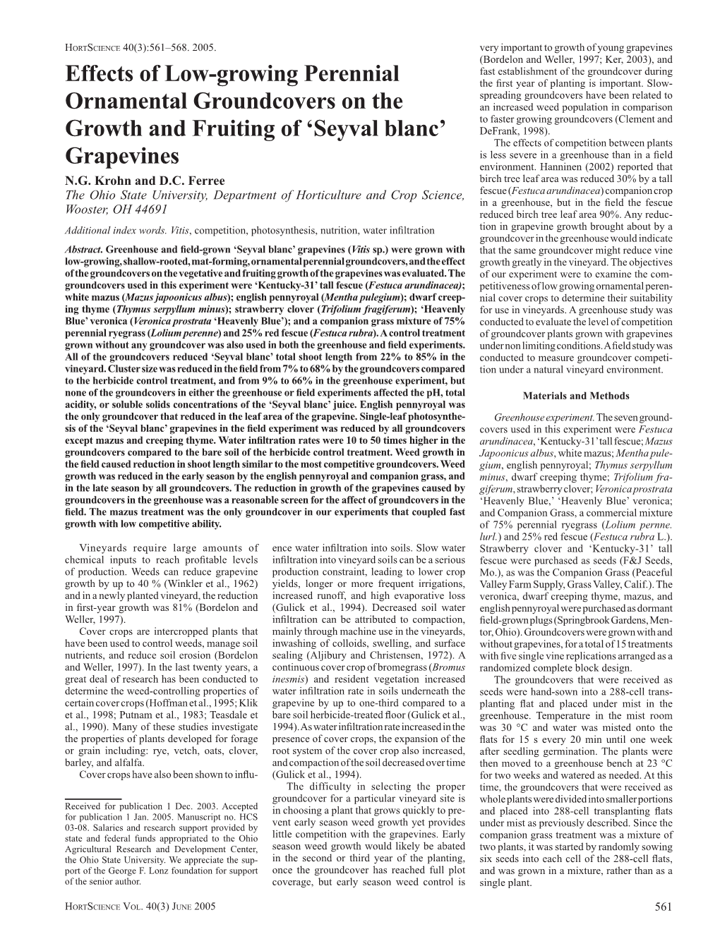 Effects of Low-Growing Perennial Ornamental Groundcovers on The