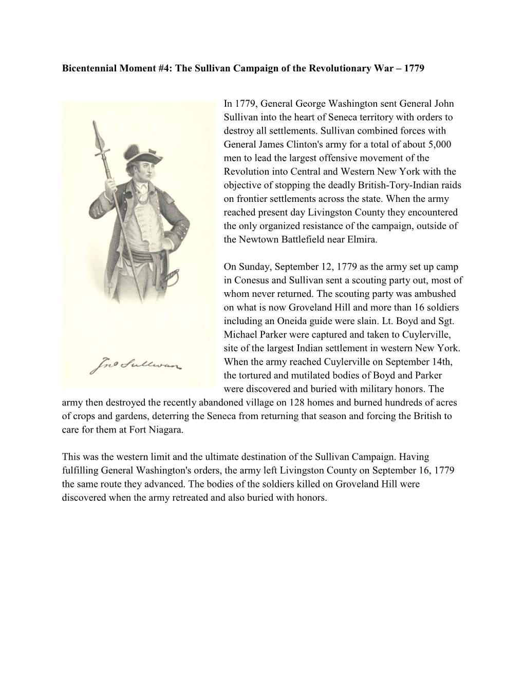 Bicentennial Moment #4: the Sullivan Campaign of the Revolutionary War – 1779 in 1779, General George Washington Sent General