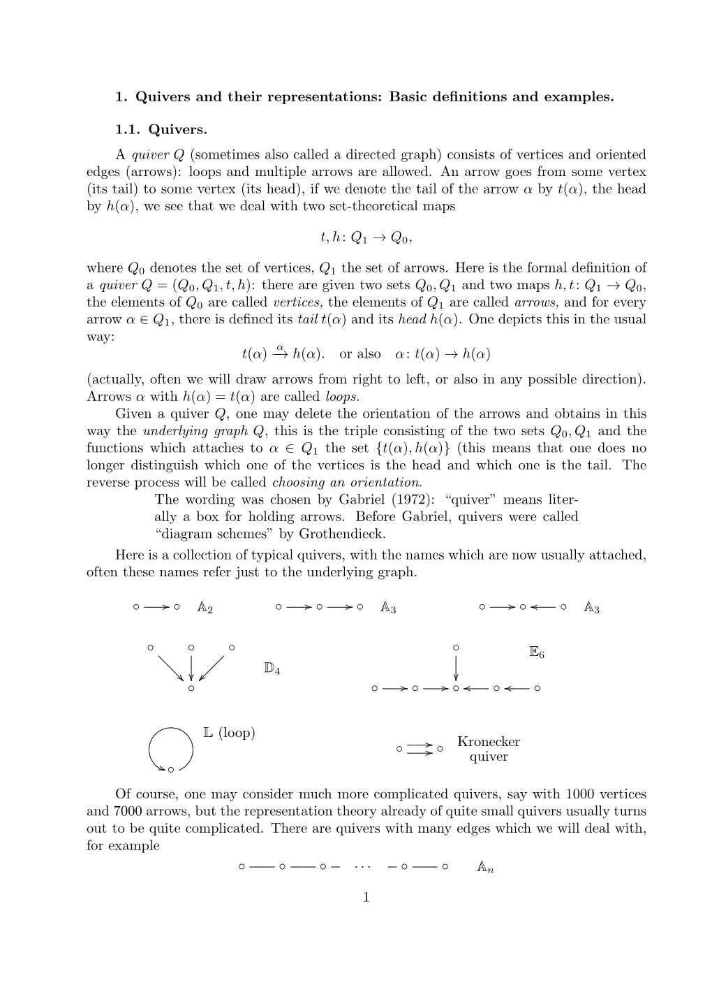 1. Quivers and Their Representations: Basic Definitions and Examples