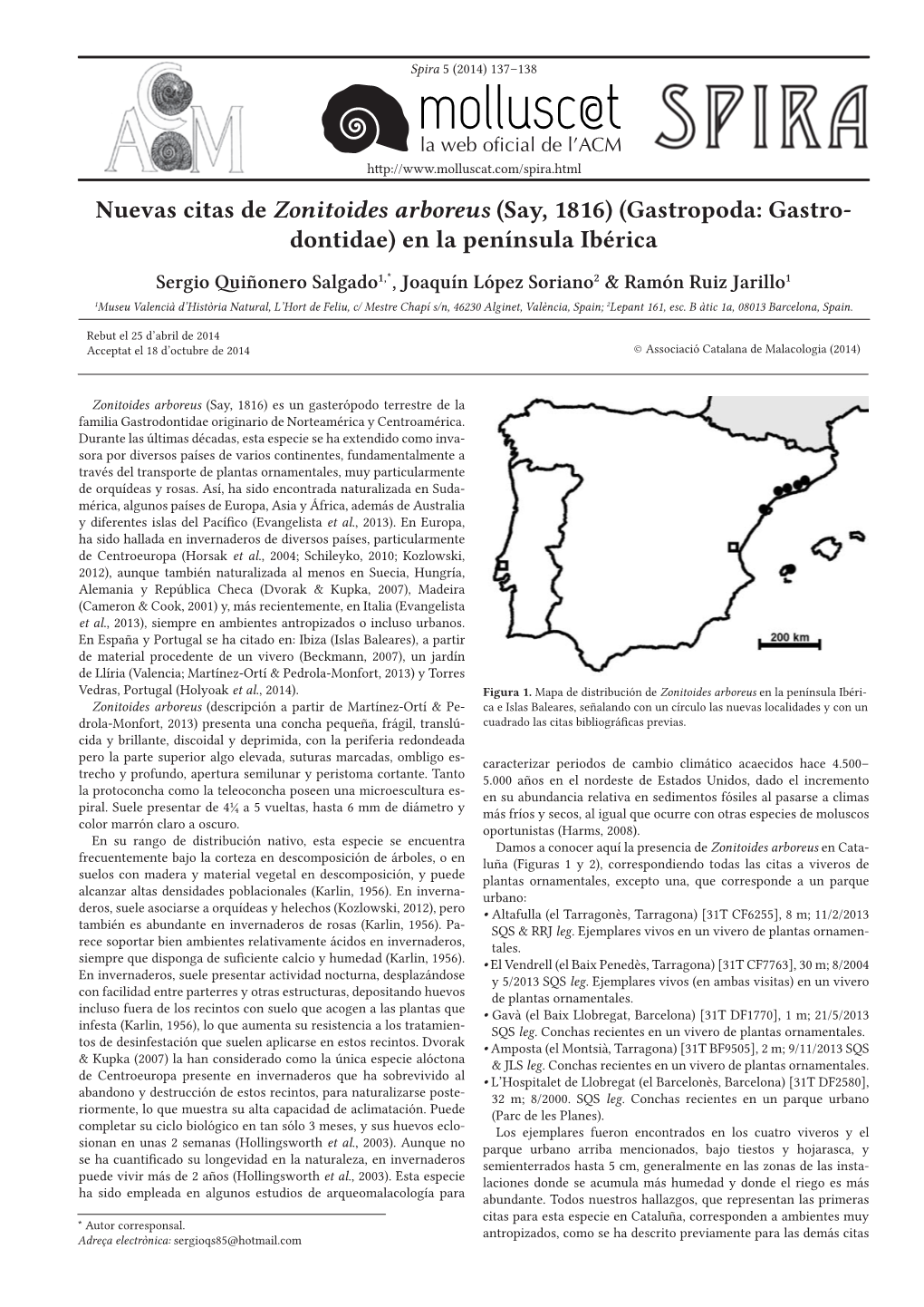 Nuevas Citas De Zonitoides Arboreus (Say, 1816)
