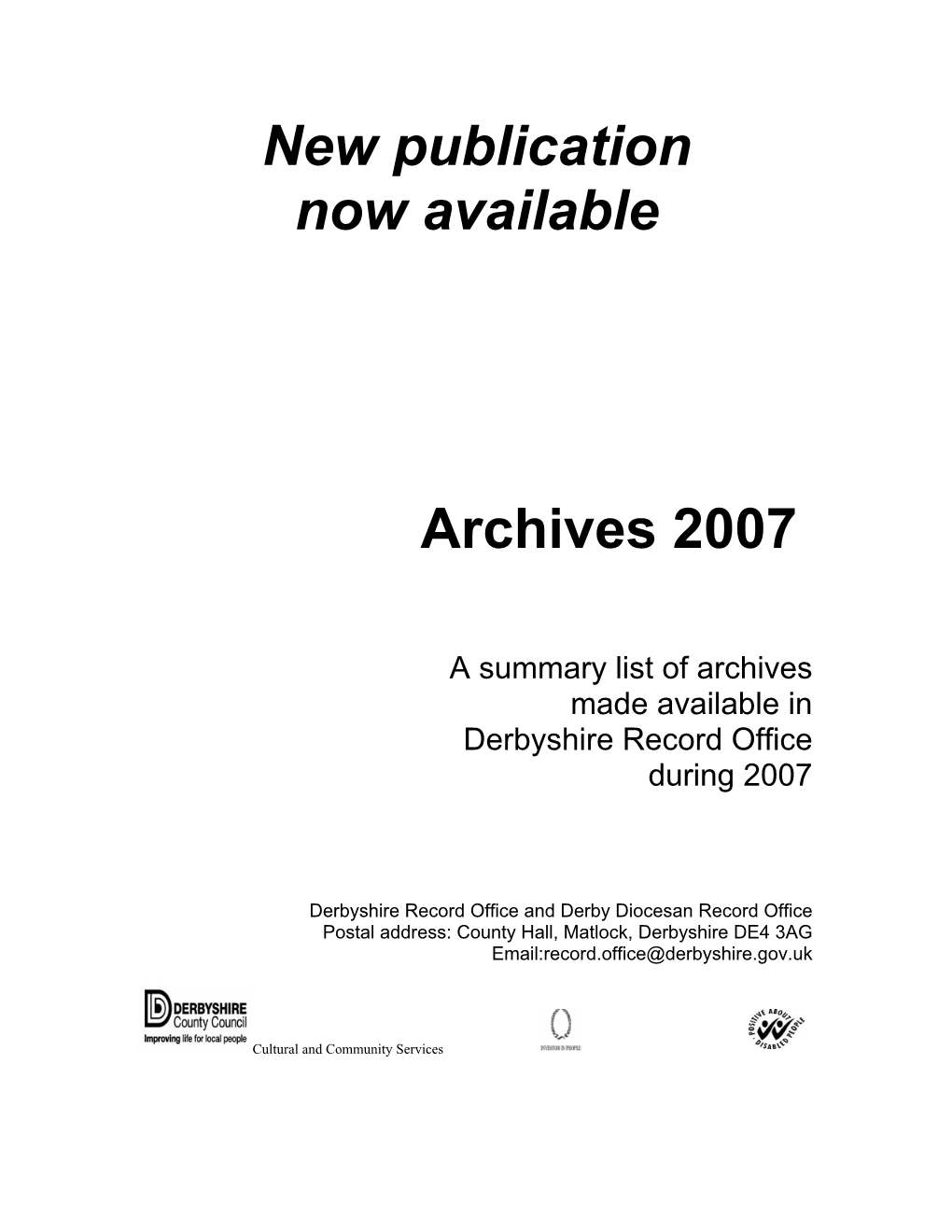 New Publication Now Available Archives 2007