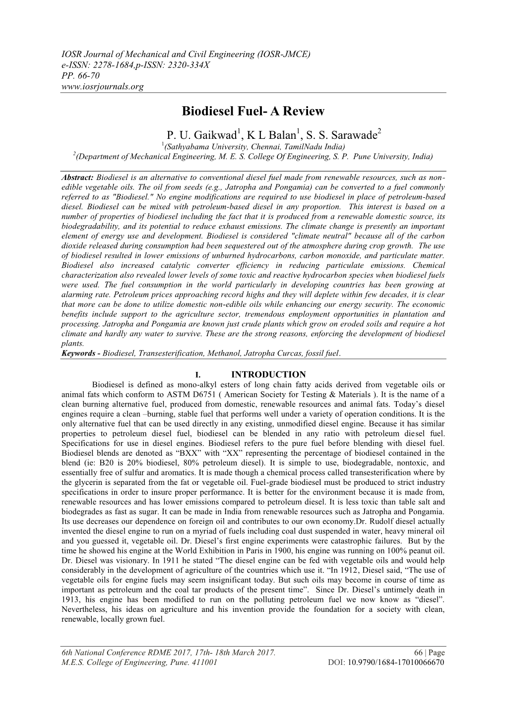 Biodiesel Fuel- a Review