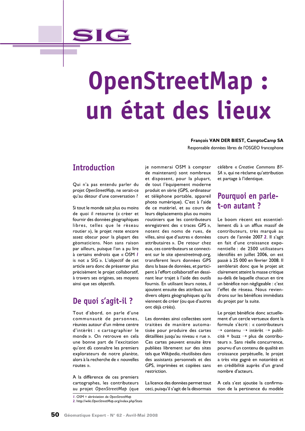 Openstreetmap : Un État Des Lieux