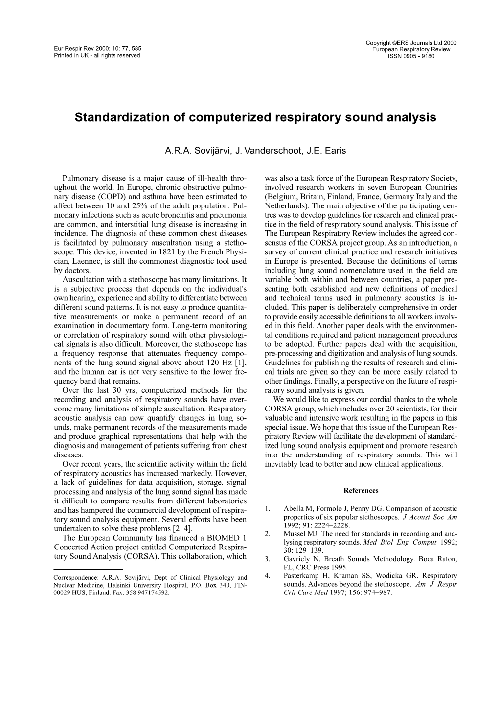 Standardization of Computerized Respiratory Sound Analysis