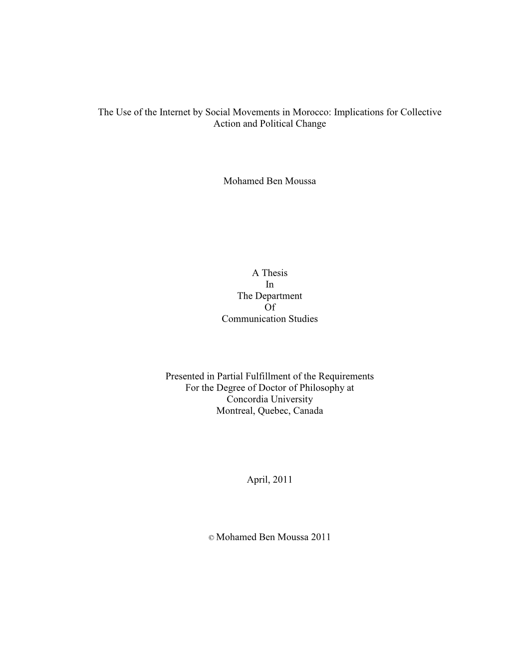 The Use of the Internet by Social Movements in Morocco: Implications for Collective Action and Political Change