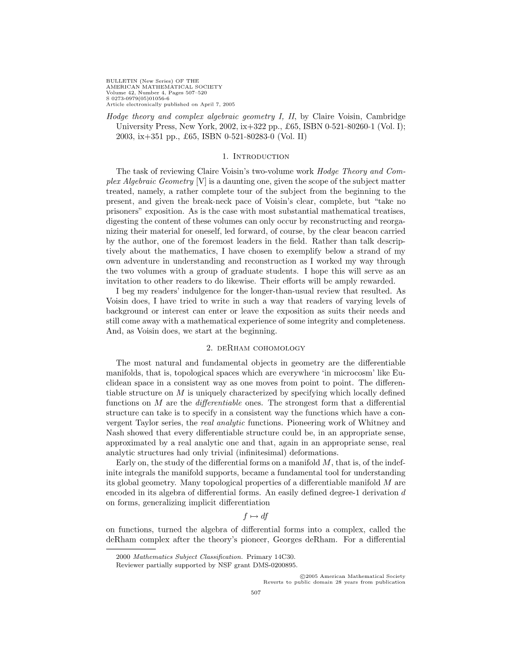 Hodge Theory and Complex Algebraic Geometry I, II, by Claire Voisin, Cambridge University Press, New York, 2002, Ix+322 Pp., £65, ISBN 0-521-80260-1 (Vol