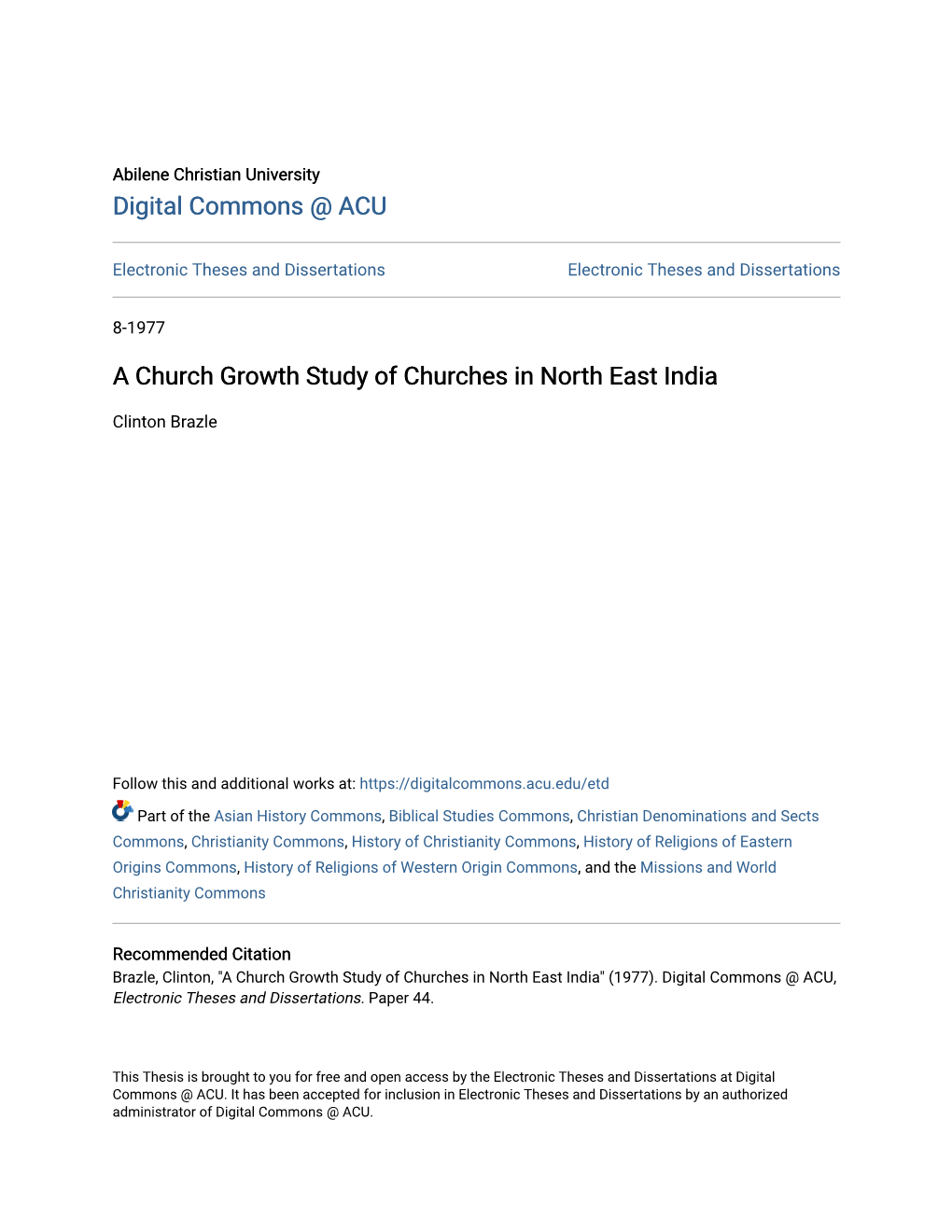 A Church Growth Study of Churches in North East India