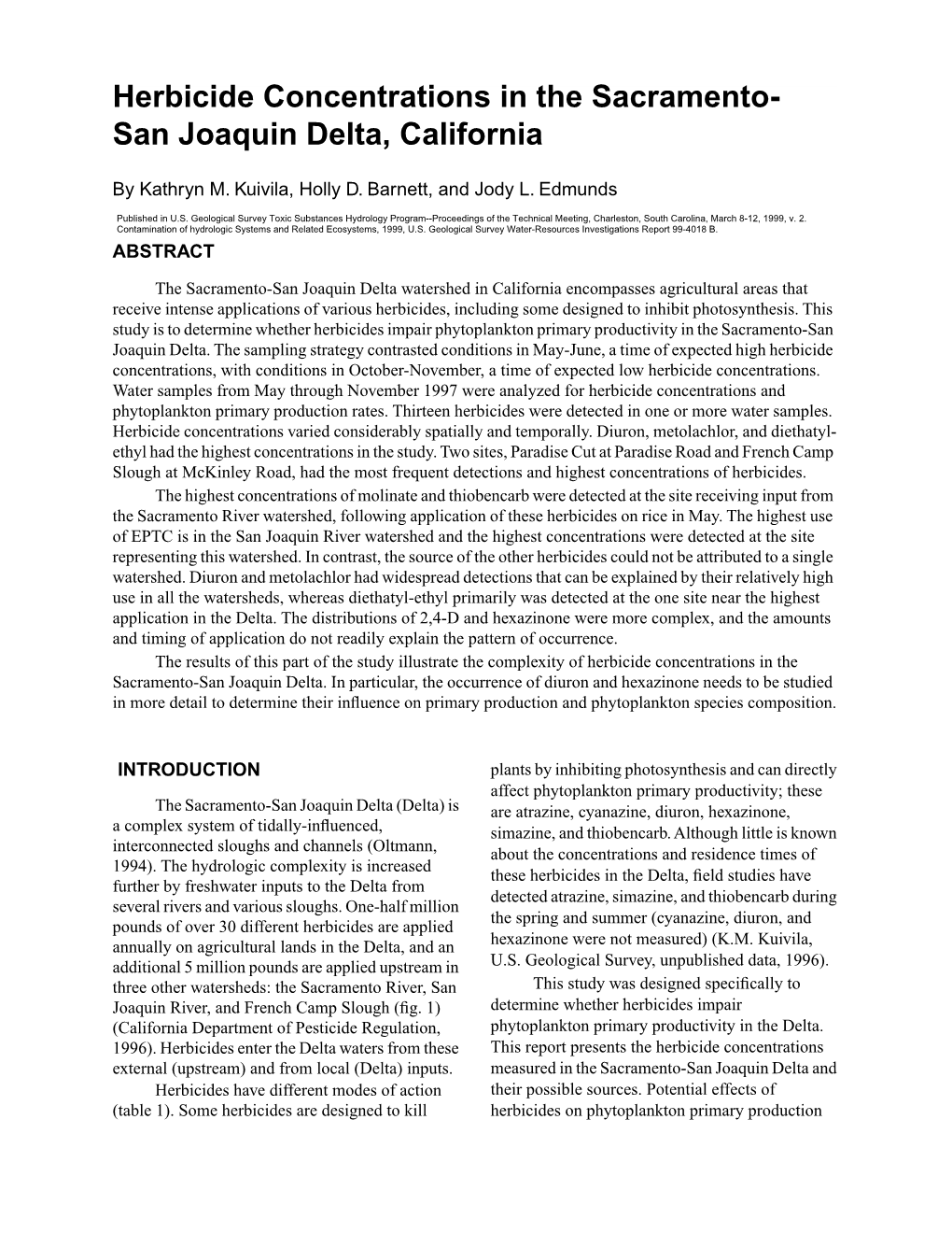 Herbicide Concentrations in the Sacramento-San Joaquin Delta