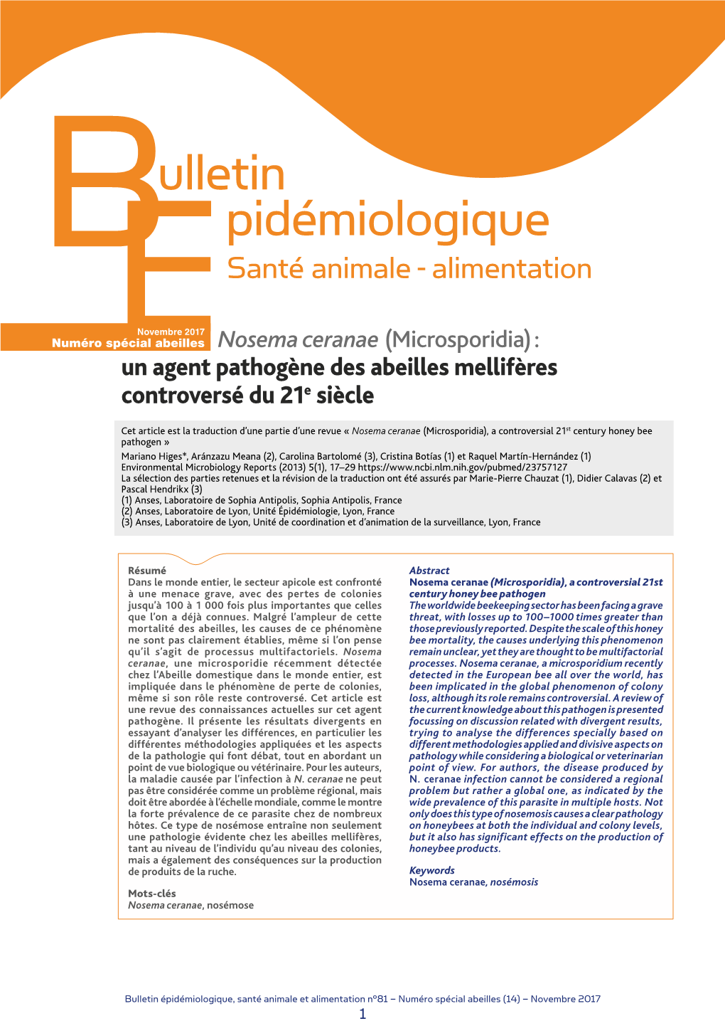 Nosema Ceranae (Microsporidia) : Un Agent Pathogène Des Abeilles Mellifères Controversé Du 21E Siècle