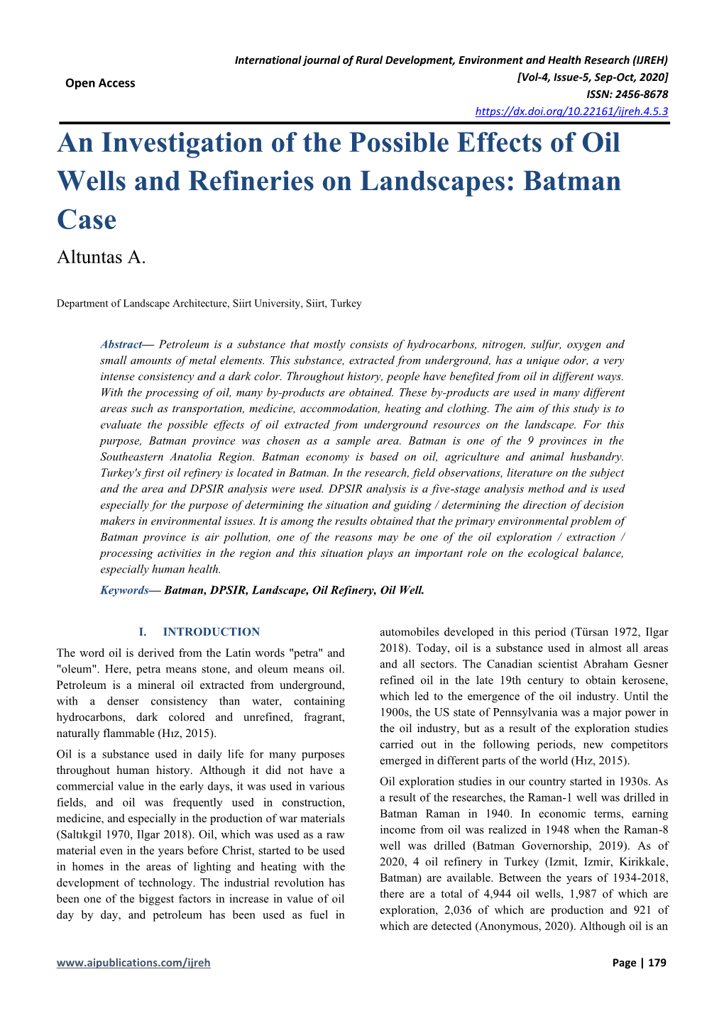 An Investigation of the Possible Effects of Oil Wells and Refineries on Landscapes: Batman Case Altuntas A