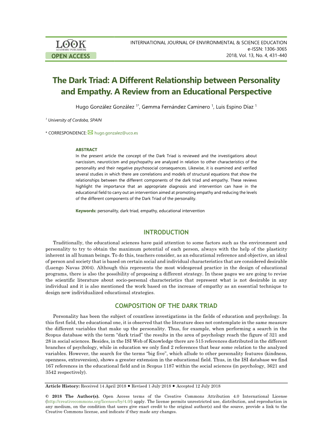 The Dark Triad: a Different Relationship Between Personality and Empathy