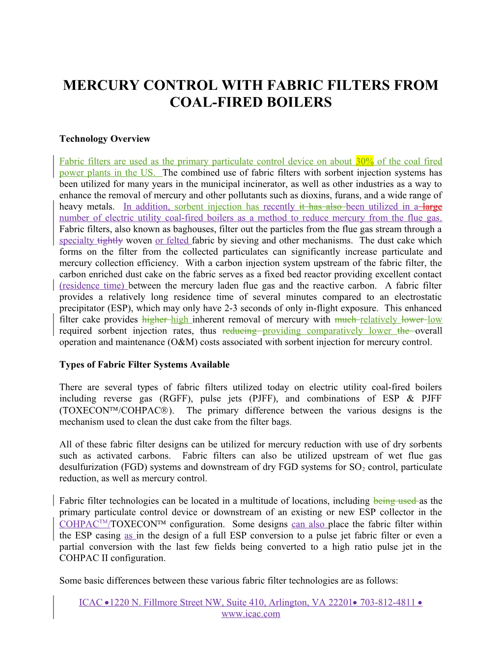 Mercury Control with Fabric Filters