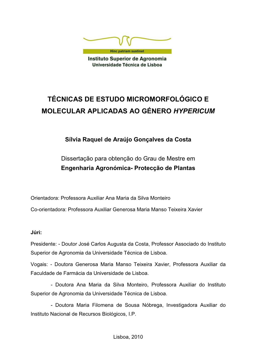 Técnicas De Estudo Micromorfológico E Molecular Aplicadas Ao Género Hypericum