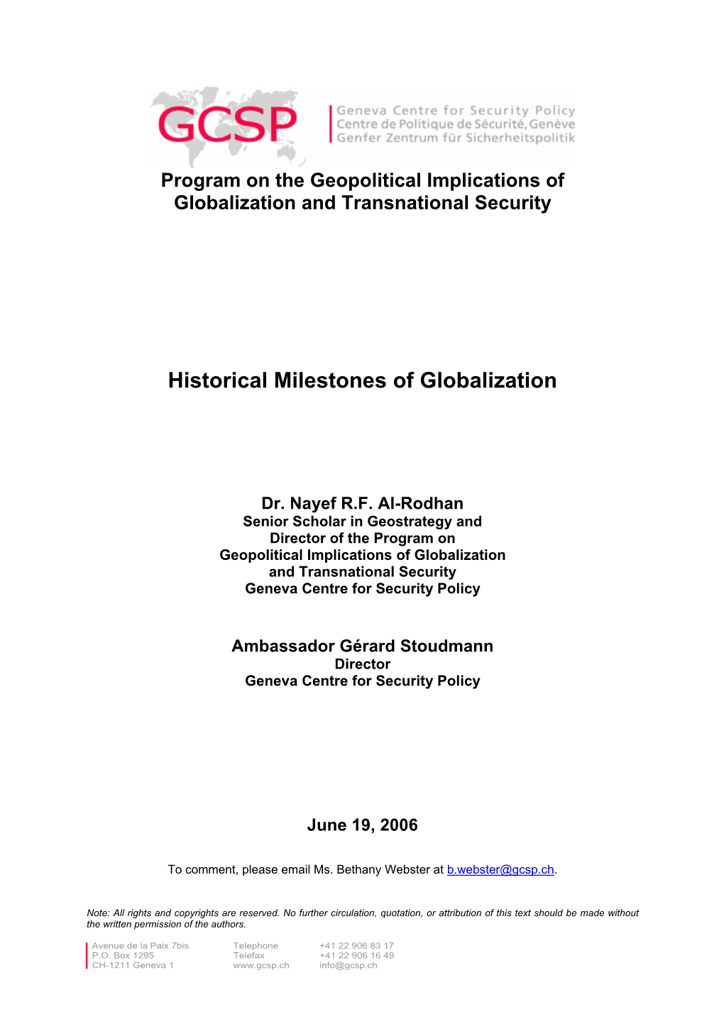 Historical Milestones of Globalization
